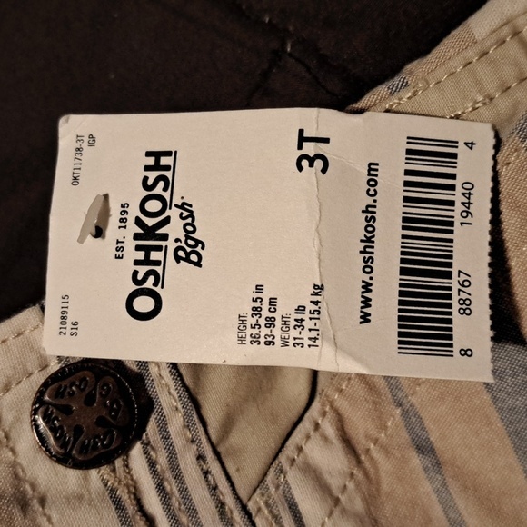Oshkosh boys size 3T striped overalls, blue, tan, cream stripes NWT - Picture 5 of 8